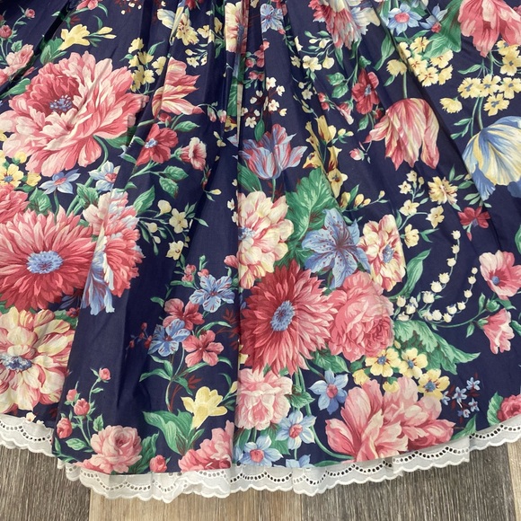 Vintage 90s Floral Puff-Sleeve Dress with Sash Garden Party - Picture 2 of 4